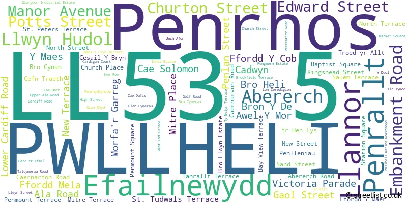 A word cloud for the LL53 5 postcode